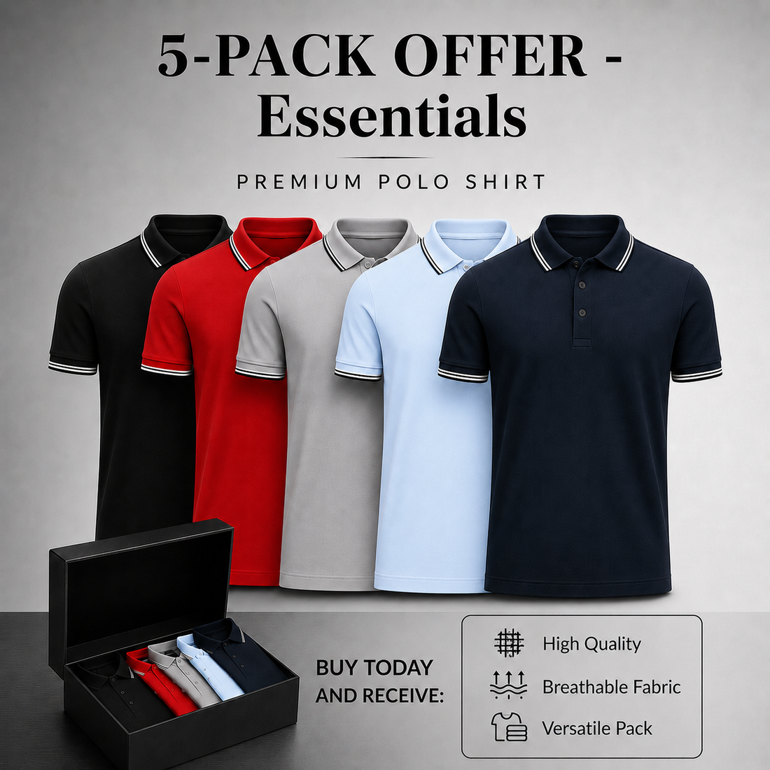 5-Pack Classic Polo Shirts
