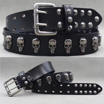 Genuine Leather Rivet Belt for Men – Punk Skull & Animal Stud Belt, 3.8cm